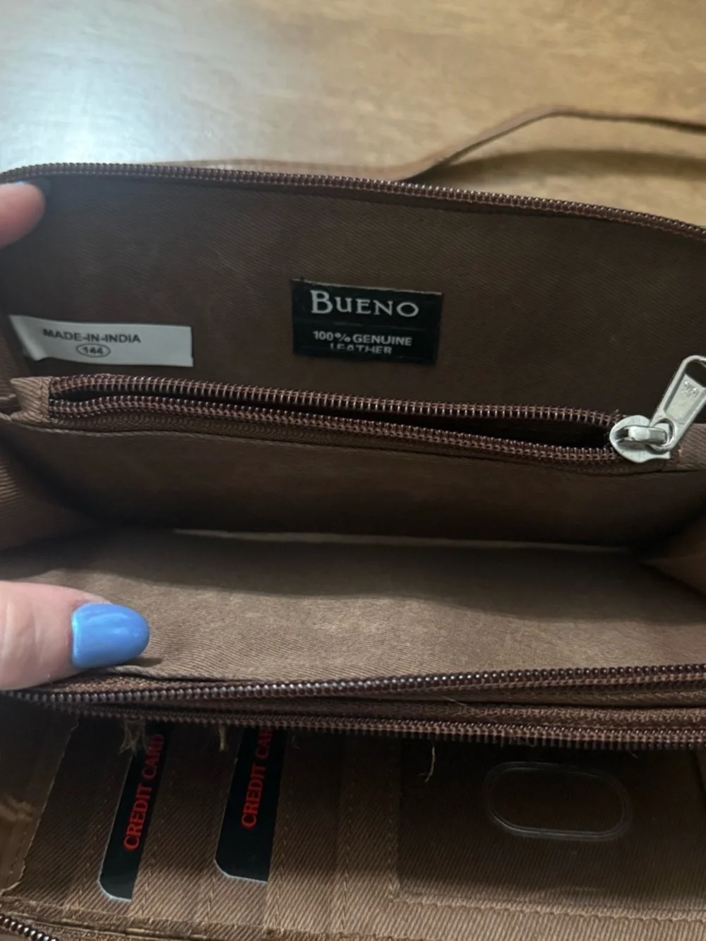 Genuine Leather Brown Crossbody Wallet Purse with Ring Accent